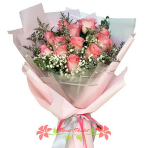 12 Soft Pink Roses bouquet - Flower delivery Phuket