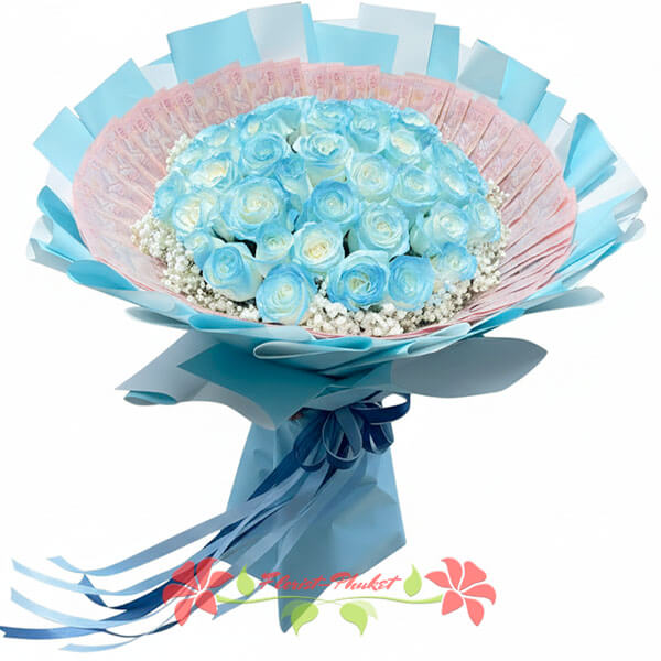 Florist-Phuket flower shop - Money Bouquet 5000 baht with 35 blue roses