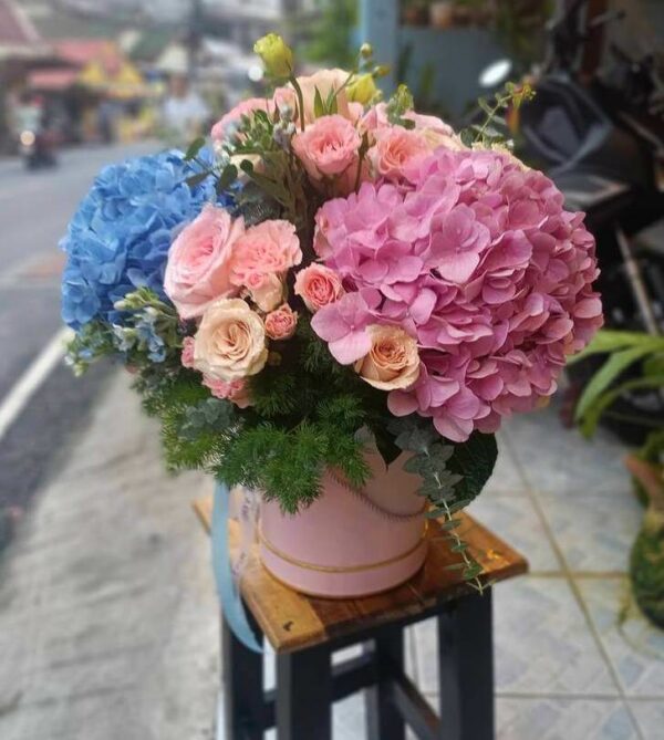 Pink and Blue flower box - (Original size of box) Florist-Phuket flower shop