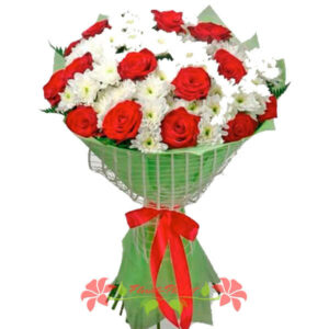 15 Red Roses + White Chrysanthemums
