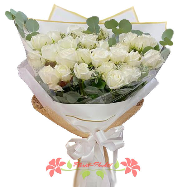 20 White Roses bouquet - Flowers-Phuket